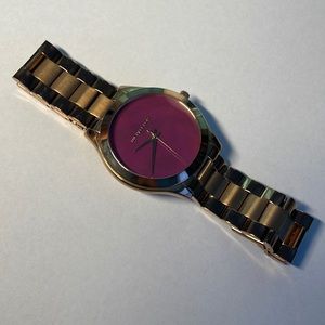Michael Kors rose gold & magenta slim runway watch. NEEDS NEW BATTERY.